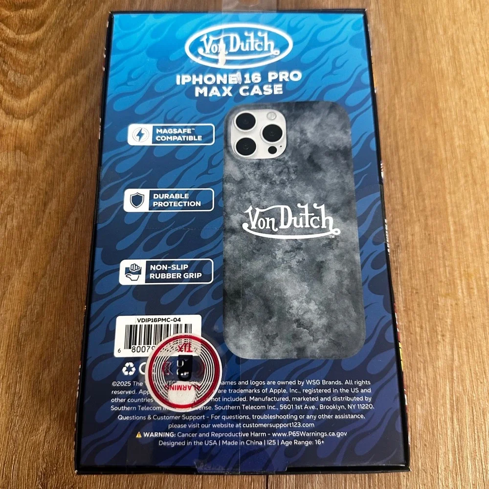 Von Dutch iPhone 16 Pro Max Case MagSafe Grey Acid Wash Marble Logo VDIP16PMC-04
